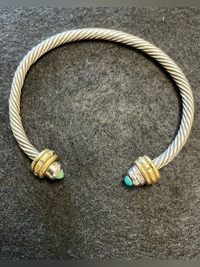 Vintage Mexico 925 Cable Cuff Bracelet 2 Tone stone Inlay